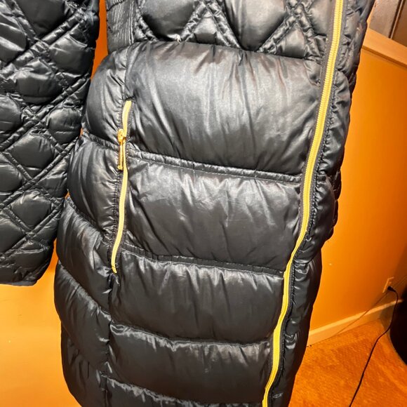 Michael Kors Jacket Women's L Navy Packable Down Fill Hooded Puffer Coat Long - Picture 5 of 16